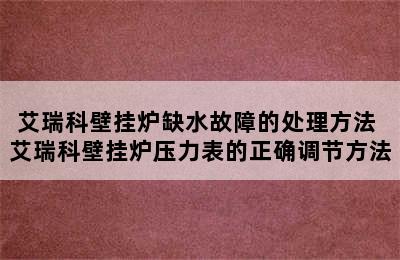 艾瑞科壁挂炉缺水故障的处理方法 艾瑞科壁挂炉压力表的正确调节方法